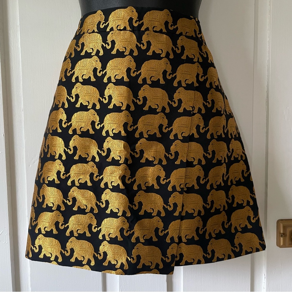 J CREW Black and Gold Elephants Skirt